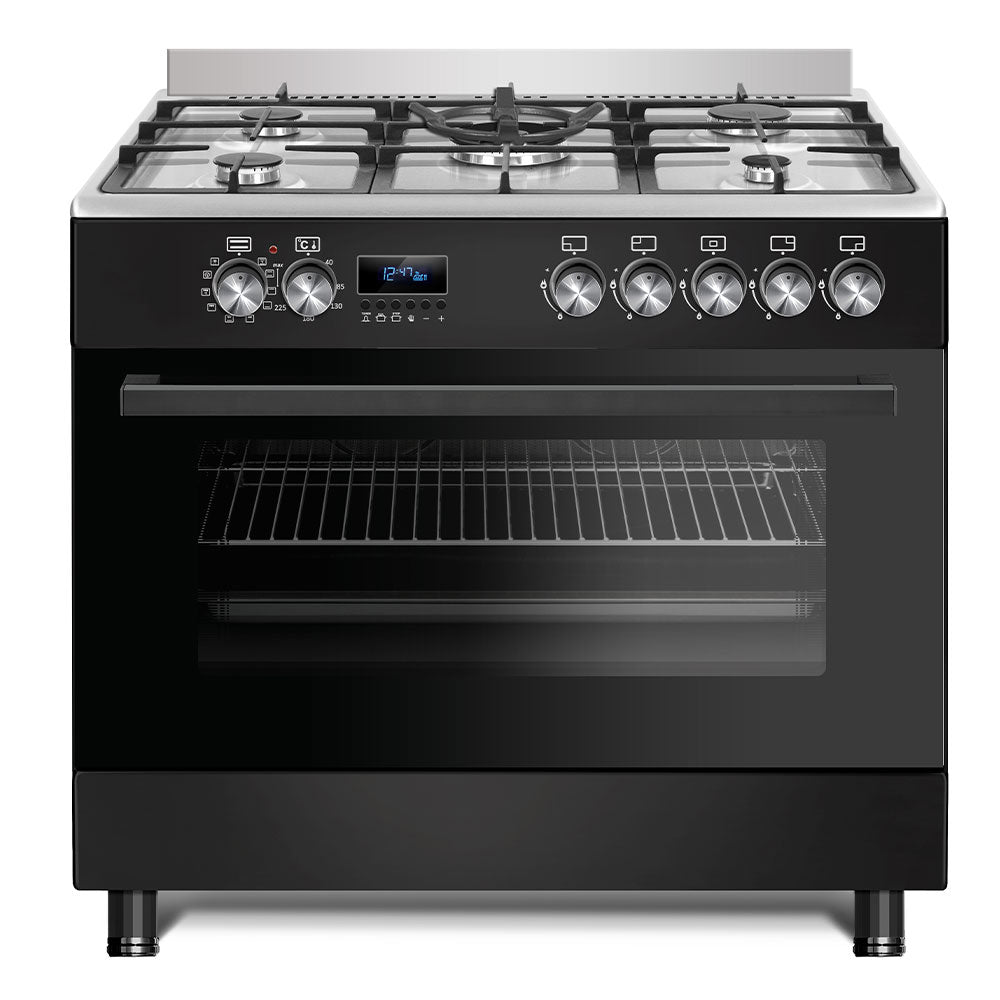 Tisira 90cm 126L Dual Fuel Upright Cooker in Black Stainless Steel (TF