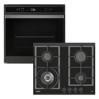 Whirlpool 60cm Built-In Oven in Black S/Steel & 60cm Black Glass Gas Cooktop Kitchen Bundle
