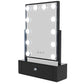 One Products Table Top Vanity Mirror With Storage Drawer & LED Lighting in Black (OPCM002D)